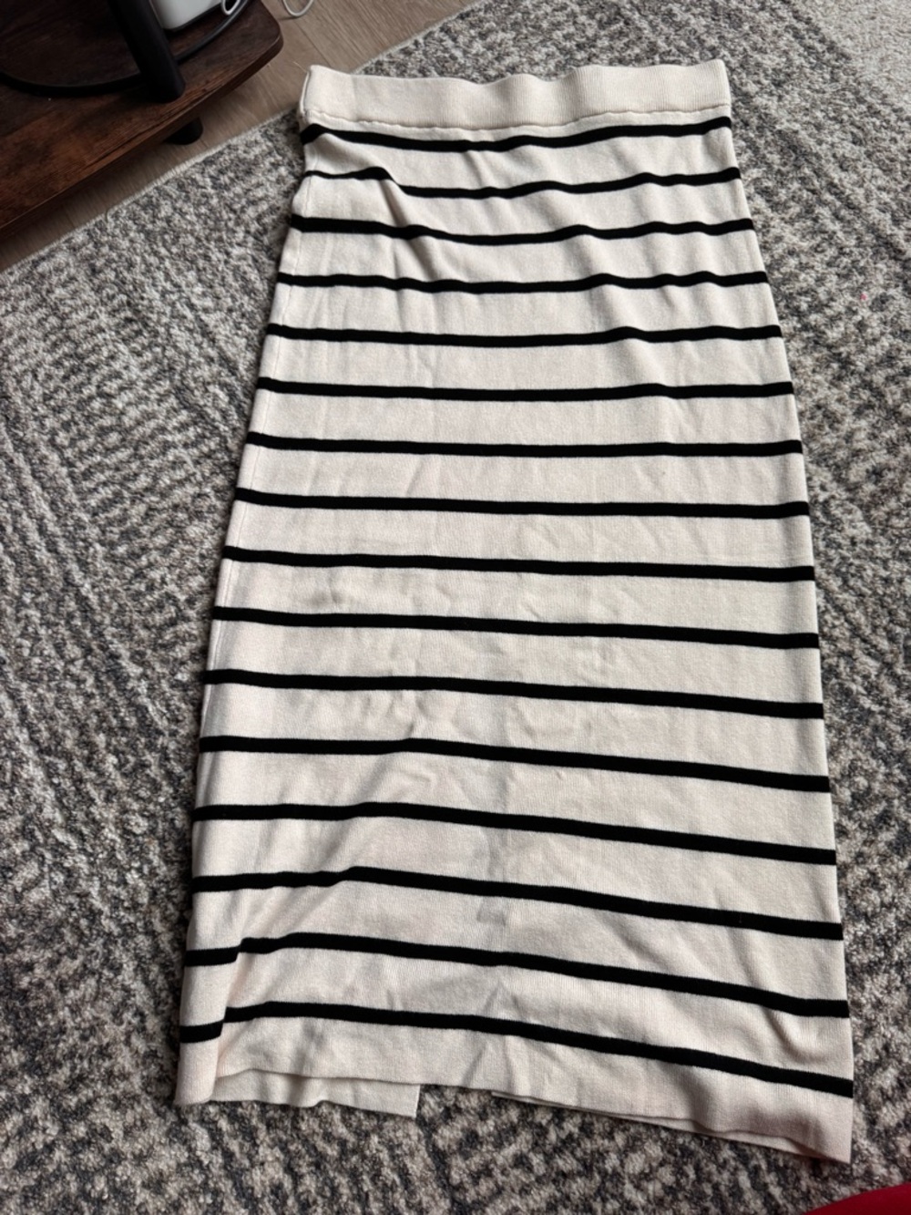 H&M Cream and Black Striped Midi Skirt